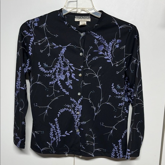 Notations Black Blouse with Lavender Floral Pattern - Picture 1 of 7